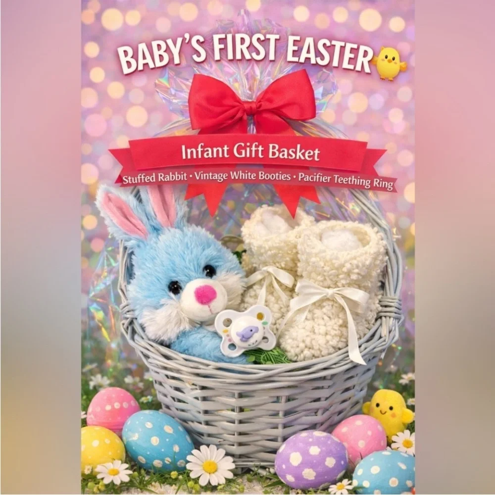 🐰🌼 Small Baby’s First Easter Basket – Vintage Booties Set 🌼My First Easter Onsie